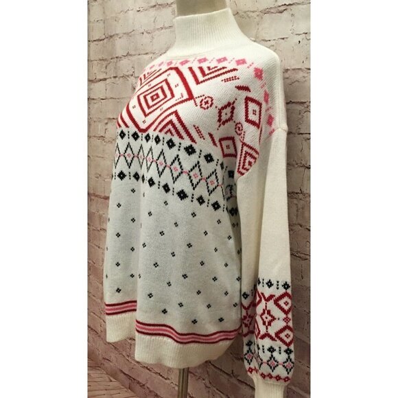 St John's Bay Womens Ivory Nordic Pattern Sweater Mock Neck Size Large NEW - Picture 3 of 4